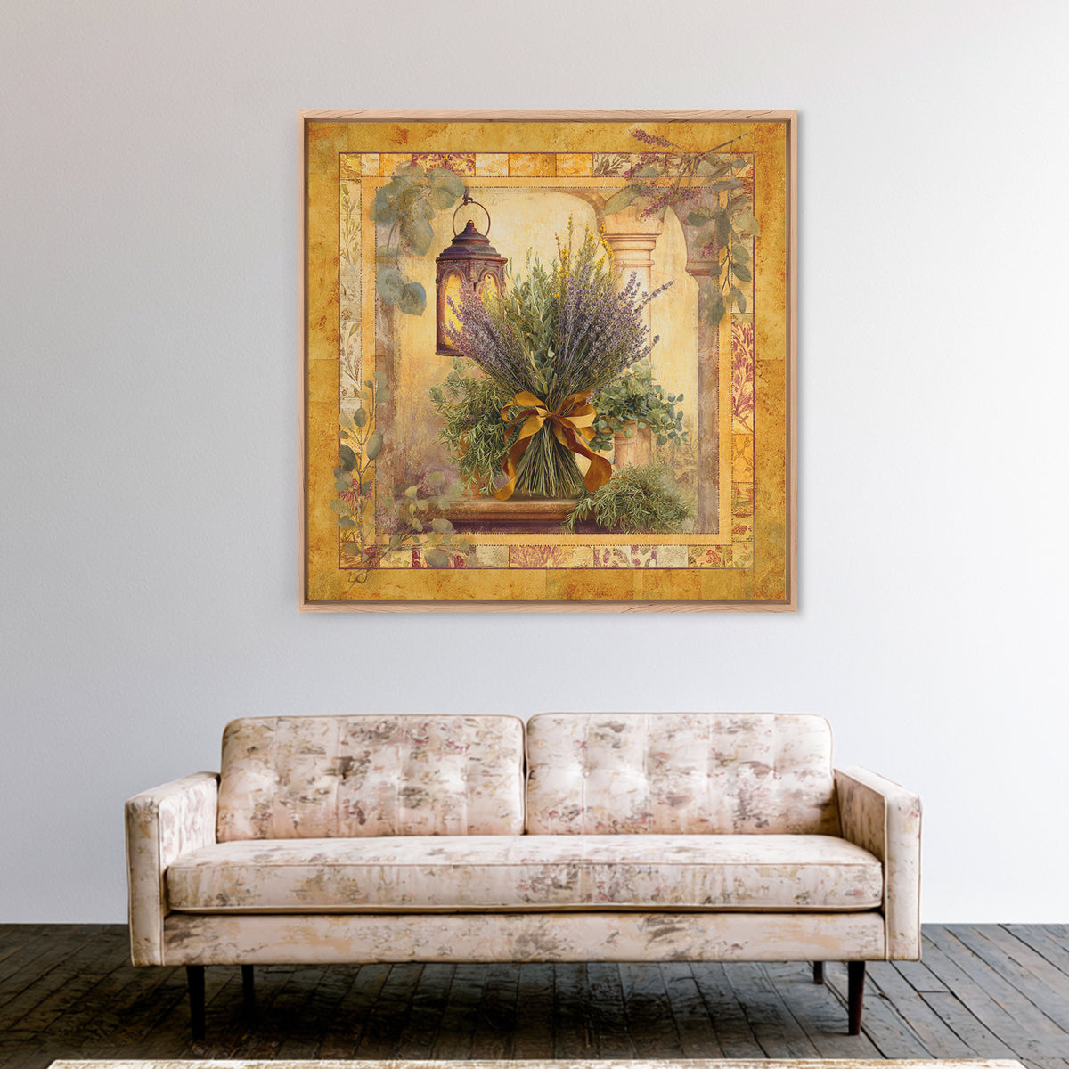 Farmhouse Kitchen Herbs Tied Framed Canvas Print, French Country Art, Digital Art Prints, Farmhouse Decor, Oil Painting, FCA-1x1-61