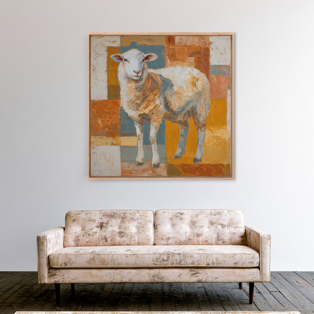 Pastoral Sheep in Rolling Countryside Framed Canvas Print, French Country Art, Floral Wall Art, Farmhouse Decor, Country, FCA-1x1-62