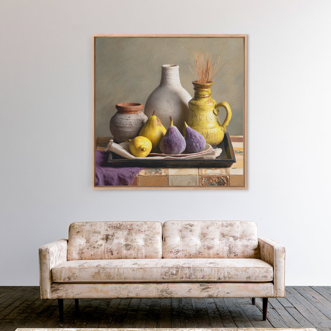 Figs on Ceramic Plate Framed Canvas Print, French Country Art, Farmhouse Wall Decor, Farmhouse Decor, Abstract Art, Country, FCA-1x1-64
