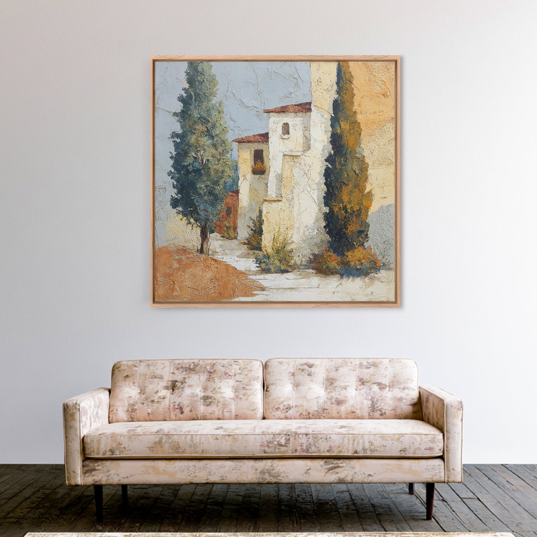 Country Lane Lined Framed Canvas Print, French Country Art, Eclectic Wall Art, Farmhouse Decor, Abstract Art, Country, FCA-1x1-71