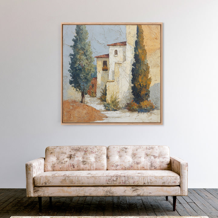 Country Lane Lined Framed Canvas Print, French Country Art, Eclectic Wall Art, Farmhouse Decor, Abstract Art, Country, FCA-1x1-71