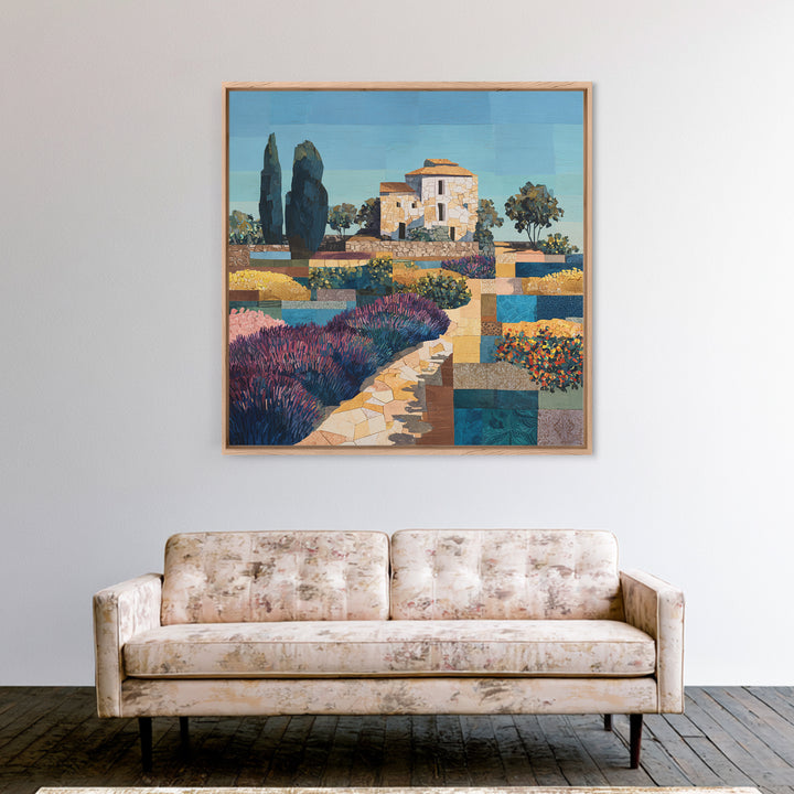 Lavender Field with Distant Stone Farmhouse Canvas Print, French Country Art, Downloadable Art, Farmhouse Decor, Country, FCA-1x1-73