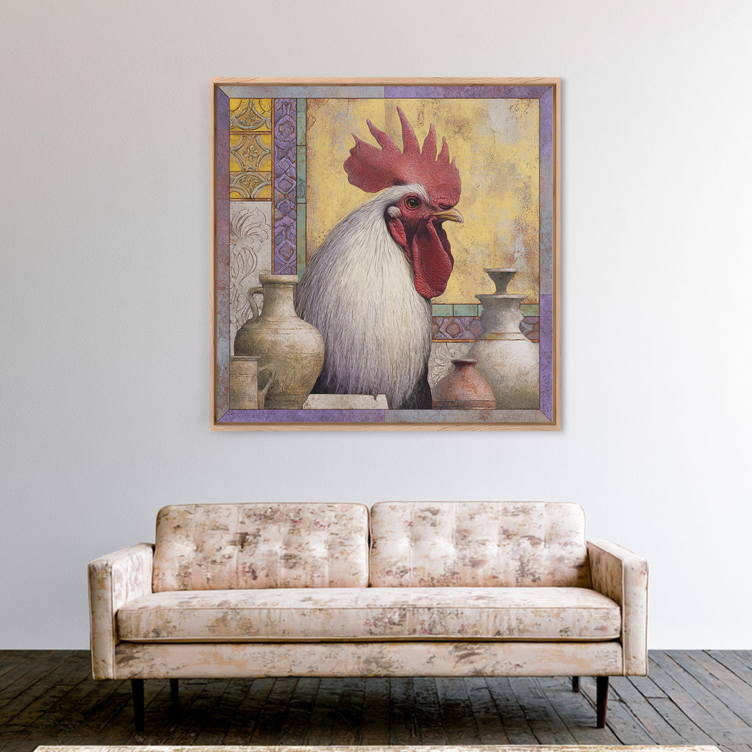 Rooster Portrait in Rustic French Palette Canvas Print, French Country Art, Eclectic Wall Art, Farmhouse Decor, Country, FCA-1x1-74