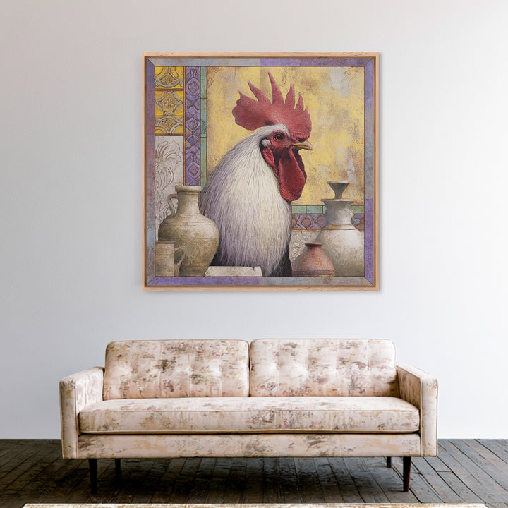 Rooster Portrait in Rustic French Palette Canvas Print, French Country Art, Eclectic Wall Art, Farmhouse Decor, Country, FCA-1x1-74