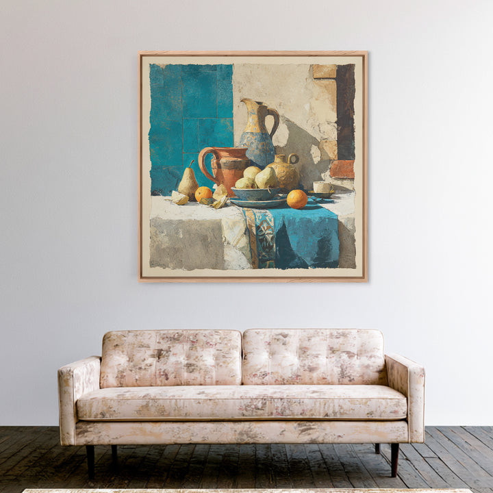 Pear Still Life on Linen Tablecloth Canvas Print, French Country Art, French Country, Farmhouse Decor, Abstract Art, Country, FCA-1x1-76