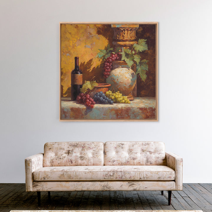 Grapes and Wine Still Life Canvas Print, French Country Art, Coastal Wall Art, Farmhouse Decor, Country, Above Bed Art, FCA-1x1-9