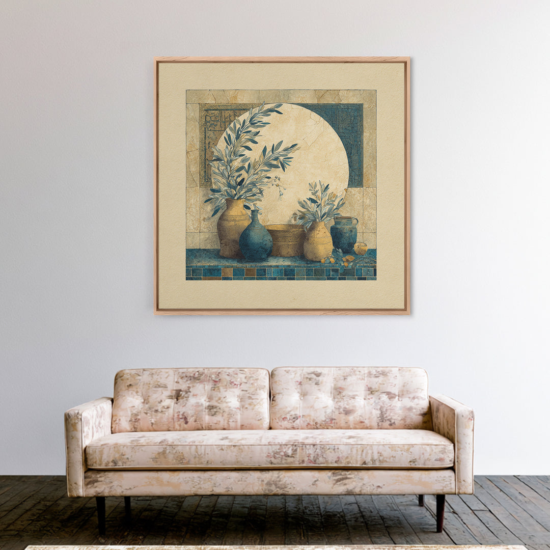 Olive Branch Wreath on Cream Ground Canvas Print, French Country Art, Landscape Painting, Farmhouse Decor, Watercolor Art, FCA-1x1-94