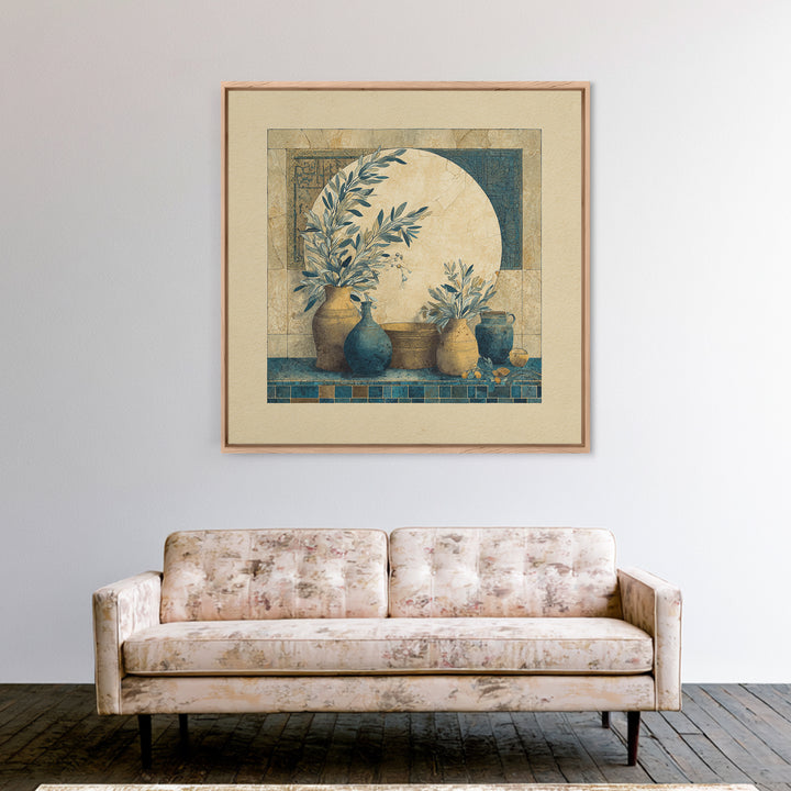 Olive Branch Wreath on Cream Ground Canvas Print, French Country Art, Landscape Painting, Farmhouse Decor, Watercolor Art, FCA-1x1-94