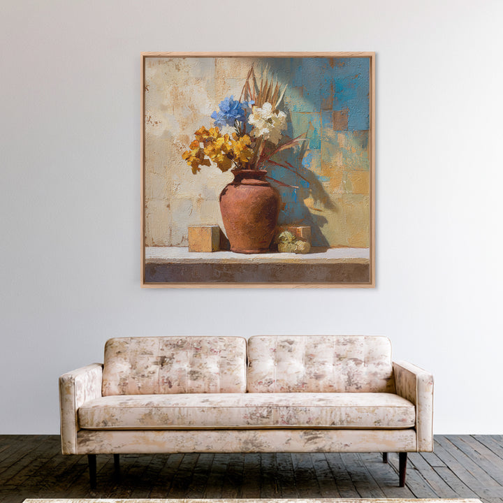 Antique Copper Pot and Flowers Still Life Framed Canvas Print, French Country Art, Wall Art, Farmhouse Decor, Fine Art, Country, FCA-1x1-96