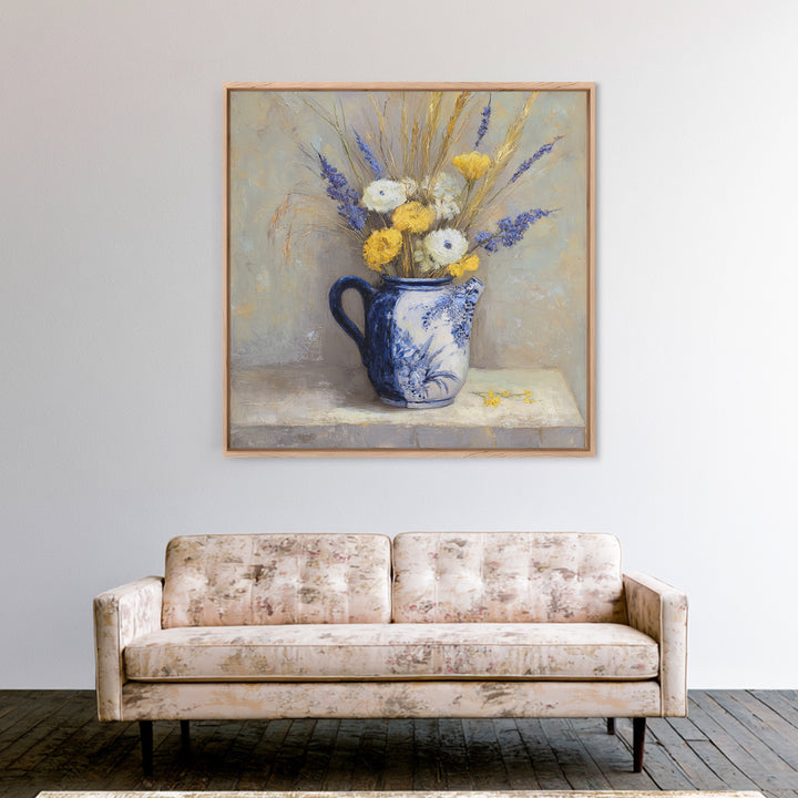 Blue and White Ceramic Pitcher Canvas Print, French Country Art, Farmhouse Decor, Oil Painting, Country, Digital Wall Art, FCA-1x1-99