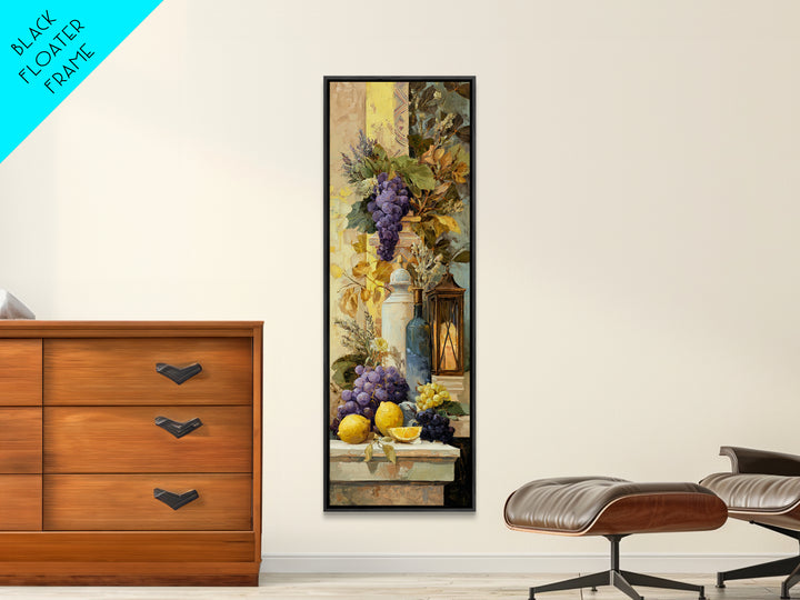Grapes and Wine Still Life Canvas Print, French Country Art, Coastal Wall Art, Farmhouse Decor, Watercolor Art, Country, FCA-1x3-21