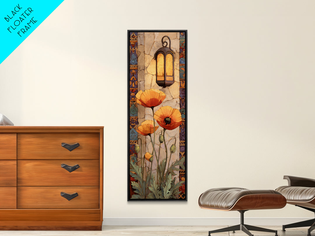 Poppies Beside a Stone Garden Wall Canvas Print, French Country Art, Digital Download Art, Farmhouse Decor, Watercolor Art, FCA-1x3-27