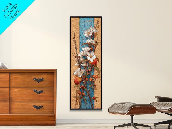 Basket of Fresh Peaches and Wildflowers Canvas Print, French Country Art, Farmhouse Wall Art, Farmhouse Decor, Watercolor Art, FCA-1x3-32