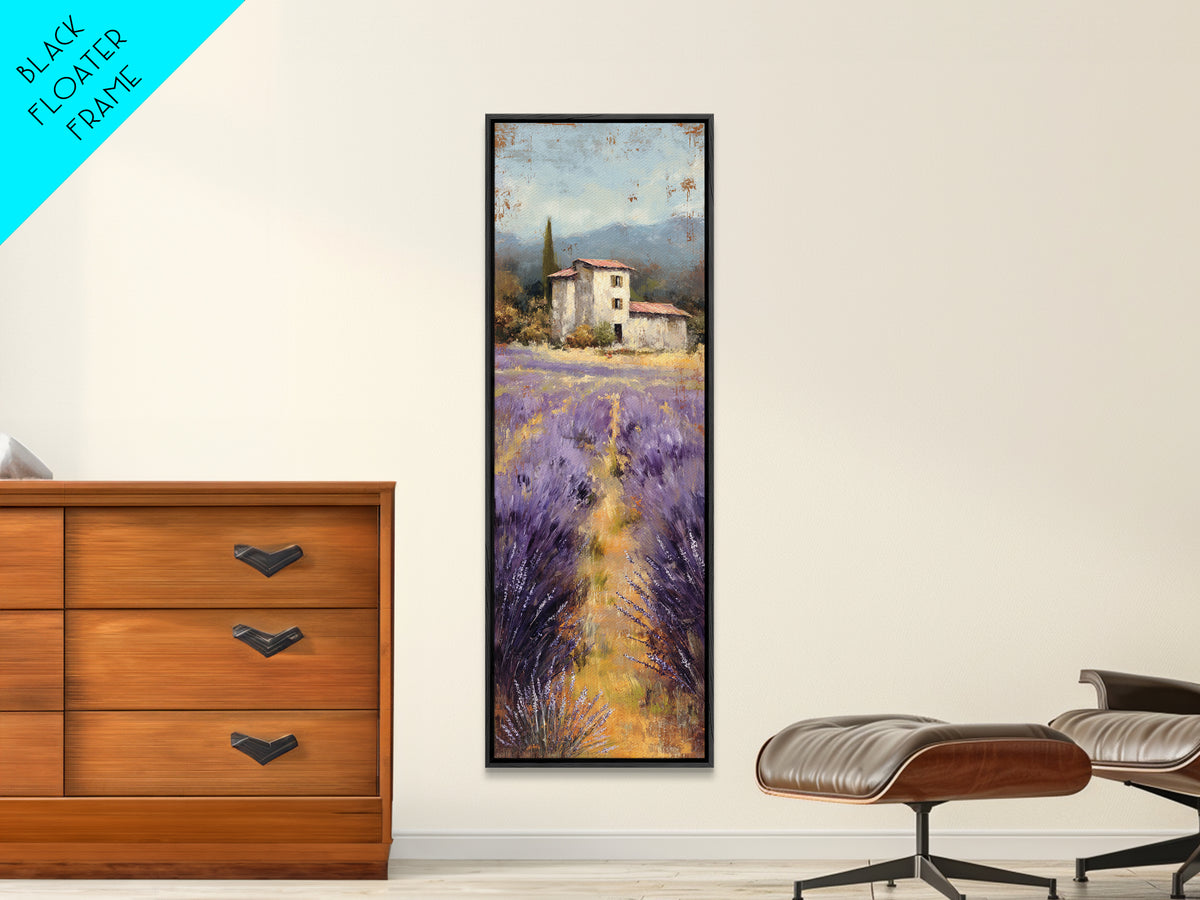 Lavender Field with Distant Stone Farmhouse Canvas Print, French Country Art, Landscape Painting, Farmhouse Decor, Country, FCA-1x3-37