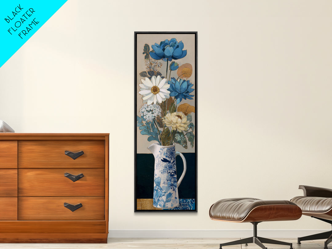 Blue and White Ceramic Pitcher Canvas Print, French Country Art, Gallery Decor, Farmhouse Decor, Oil Painting, Country, FCA-1x3-39