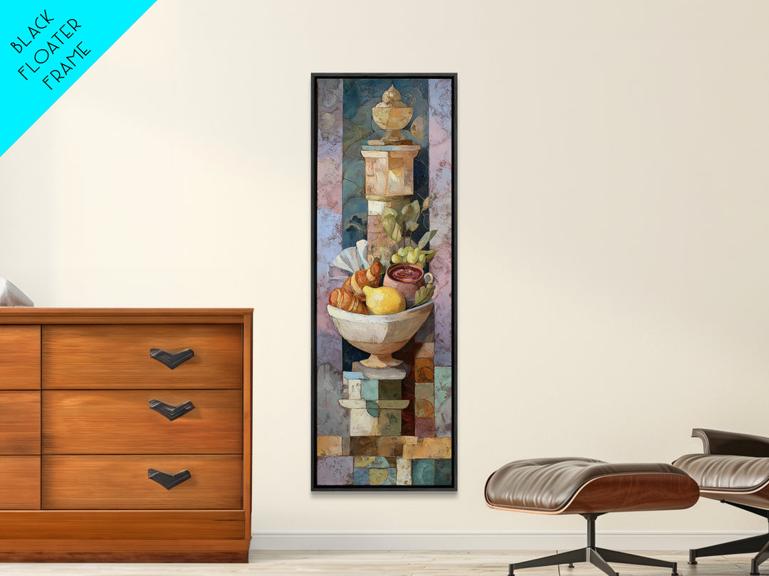 Caf Au Lait Bowl Framed Canvas Print, French Country Art, Digital Art Prints, Farmhouse Decor, Fine Art, Country, Home Decor, FCA-1x3-46