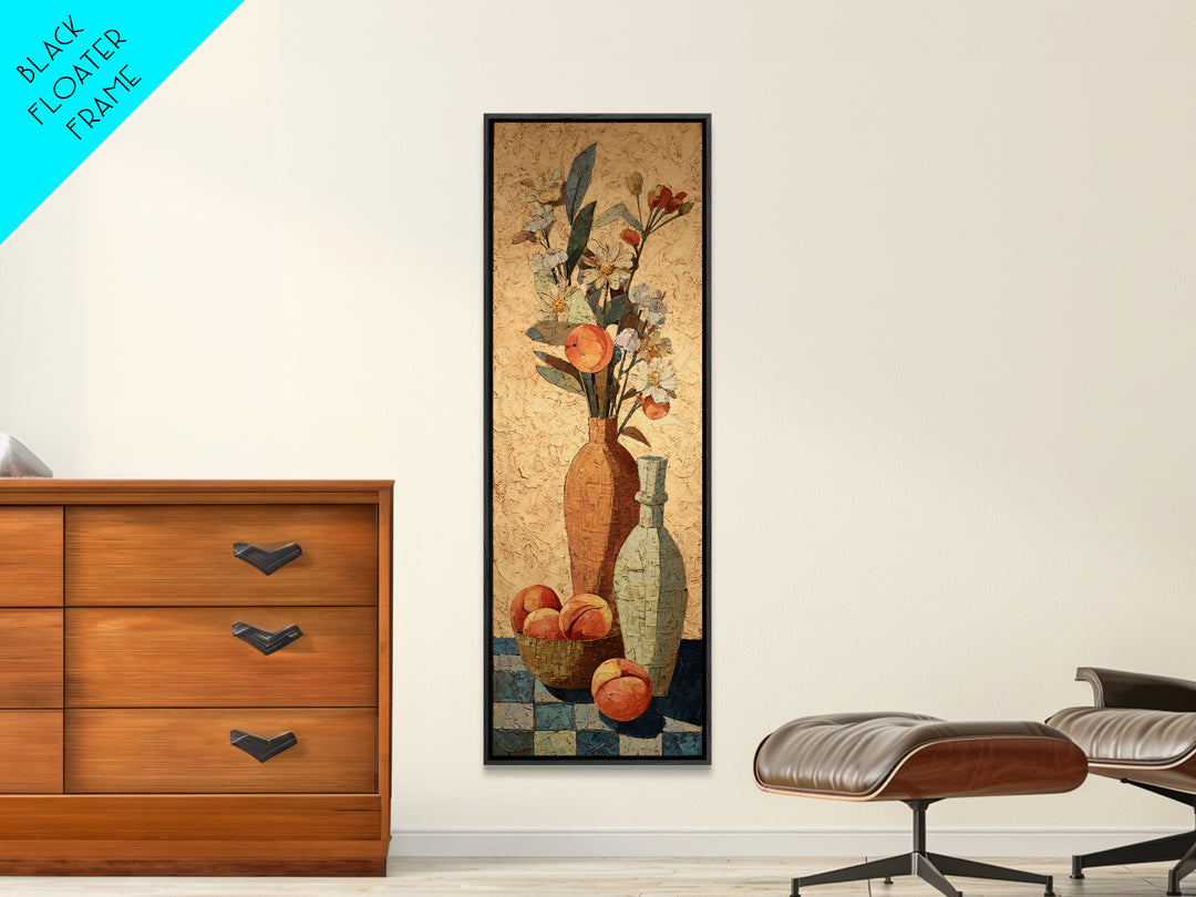 Basket of Fresh Peaches and Wildflowers Canvas Print, French Country Art, Statement Artwork, Farmhouse Decor, Fine Art, Country, FCA-1x3-56
