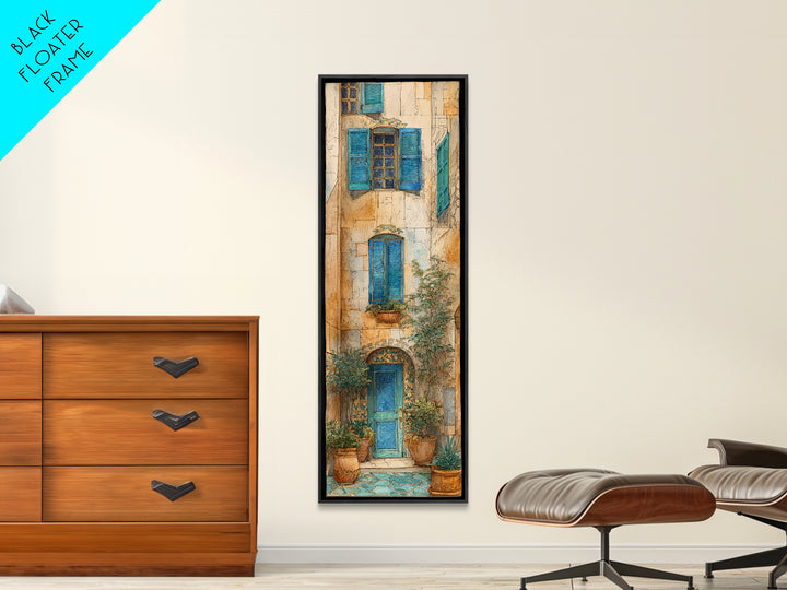 Weathered Window with Blue Shutters Canvas Print, French Country Art, Botanical Wall Art, Farmhouse Decor, Abstract Art, FCA-1x3-57