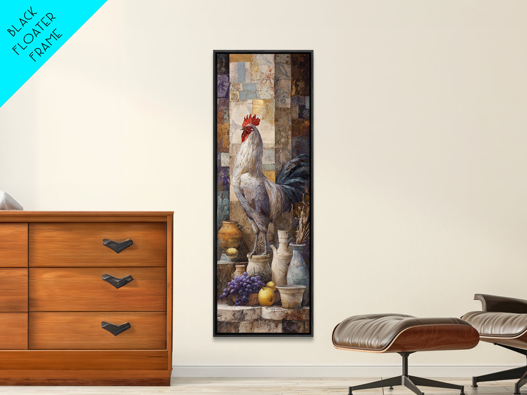 Rooster Portrait in Rustic French Palette Framed Canvas Print, French Country Art, Eclectic Wall Art, Farmhouse Decor, Country, FCA-1x3-62