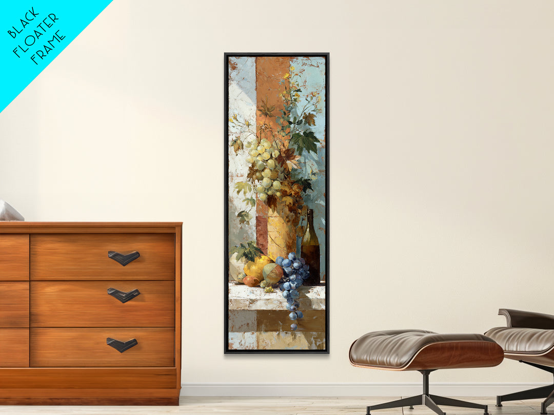 Grapes and Wine Still Life Framed Canvas Print, French Country Art, French Country Decor, Farmhouse Decor, Oil Painting, FCA-1x3-69