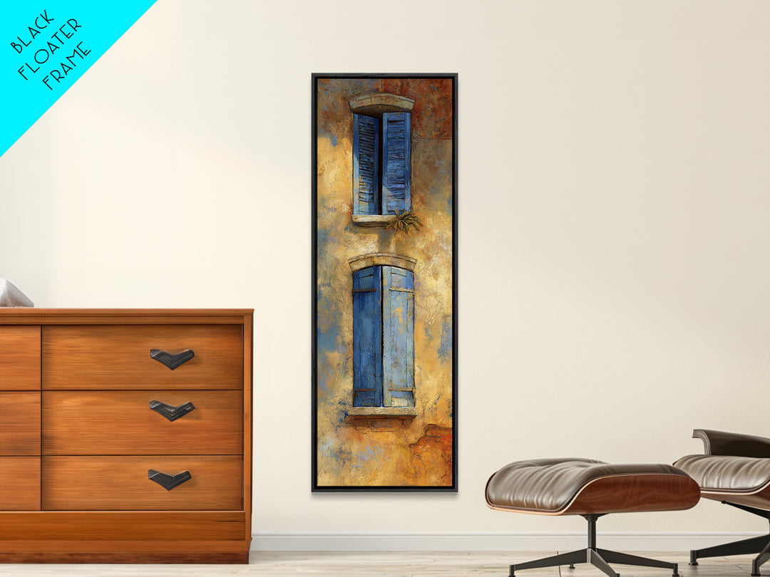 Weathered Window with Blue Shutters Canvas Print, French Country Art, Botanical Wall Art, Farmhouse Decor, Watercolor Art, FCA-1x3-9