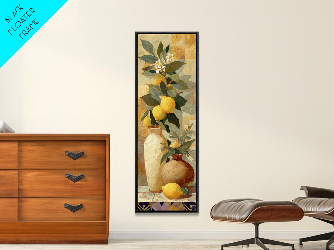 Aged Botanical Plate of Lemons and Leaves Framed Canvas Print, French Country Art, Wall Art, Farmhouse Decor, Fine Art, Country, FCA-1x3-96