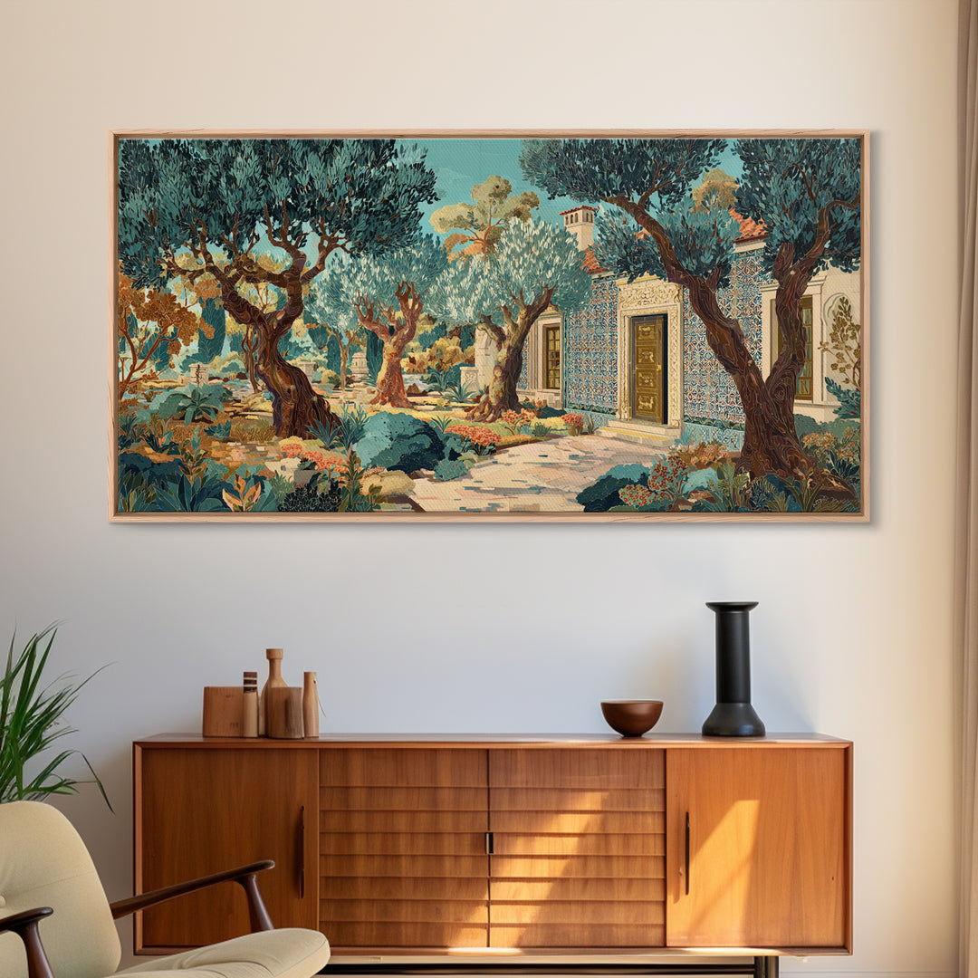 Sunlit Provence Olive Grove Framed Canvas Print, French Country Art, Neutral Decor, Farmhouse Decor, Fine Art, Country, FCA-2x1-1