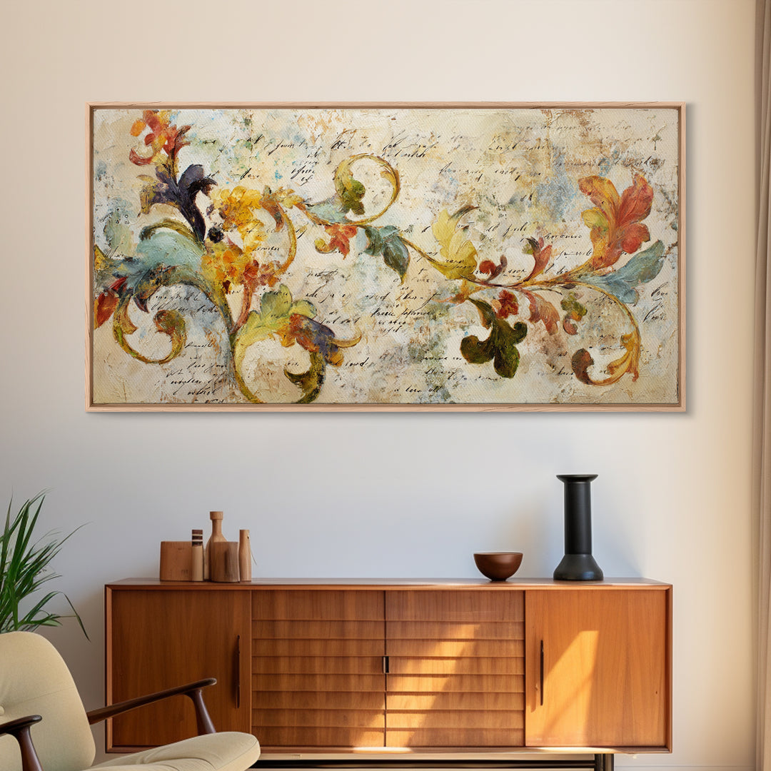 French Script Flourishes Without Readable Text Canvas Print, French Country Art, Landscape Wall Art, Farmhouse Decor, Country, FCA-2x1-14