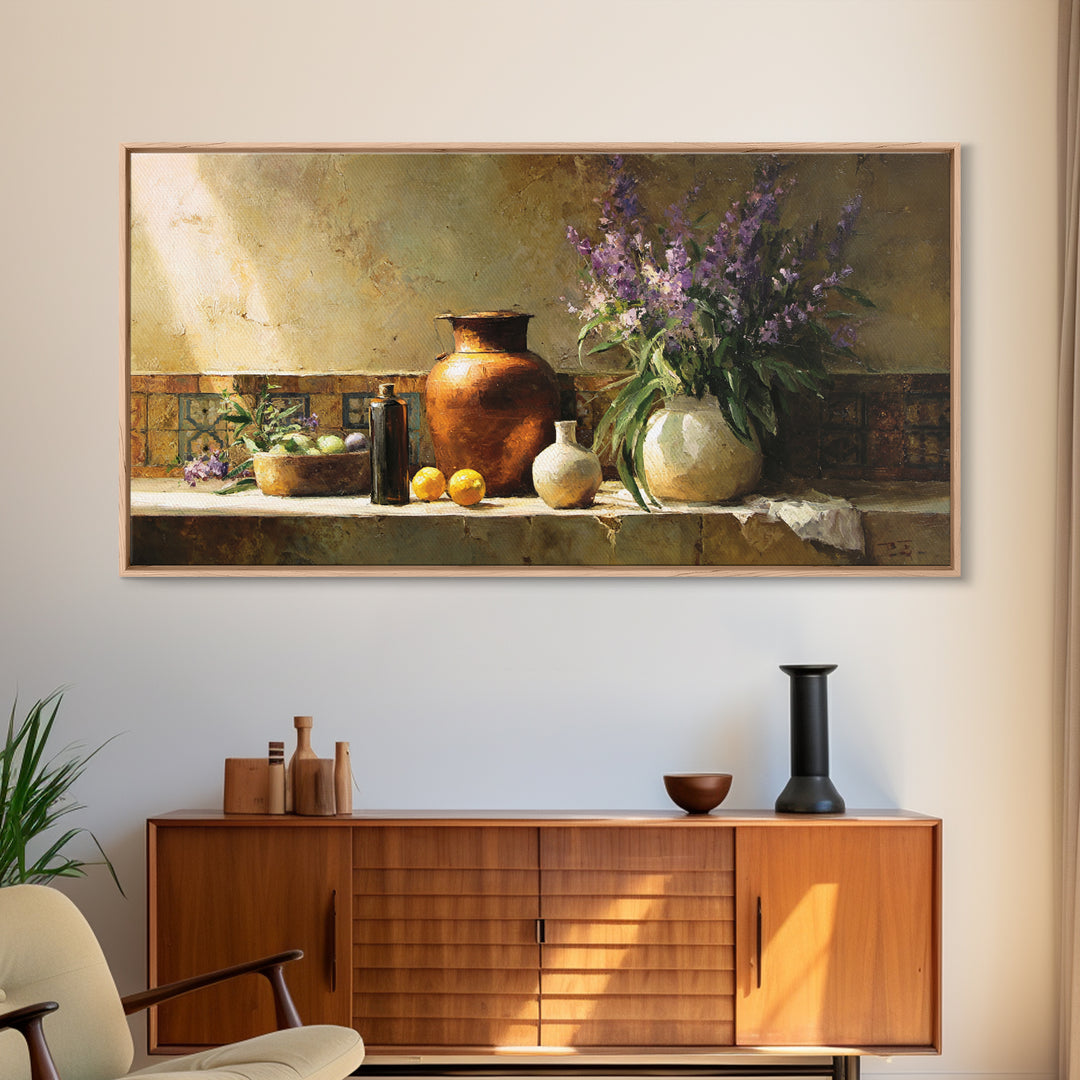 Antique Copper Pot and Flowers Still Life Framed Canvas Print, French Country Art, Modern Decor, Farmhouse Decor, Country, FCA-2x1-20