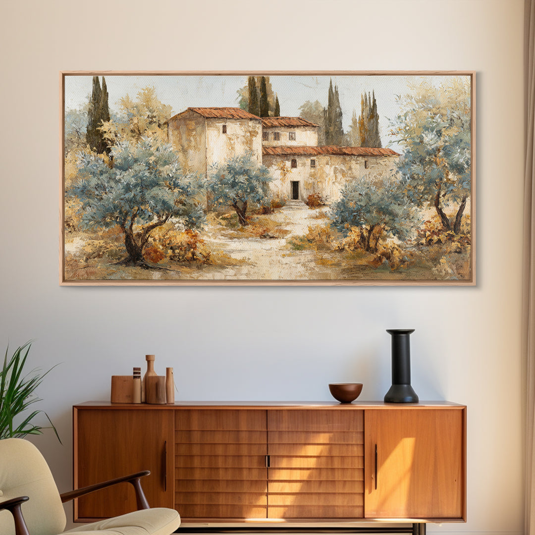 Sunlit Provence Olive Grove Framed Canvas Print, French Country Art, Neutral Decor, Farmhouse Decor, Fine Art, Country, FCA-2x1-25
