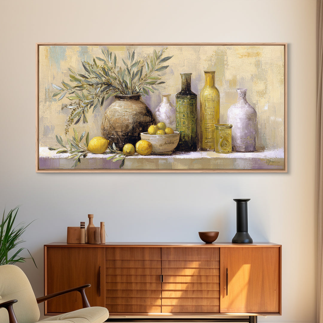 Olive Branch Wreath on Cream Ground Framed Canvas Print, French Country Art, Downloadable Art, Farmhouse Decor, Watercolor Art, FCA-2x1-42