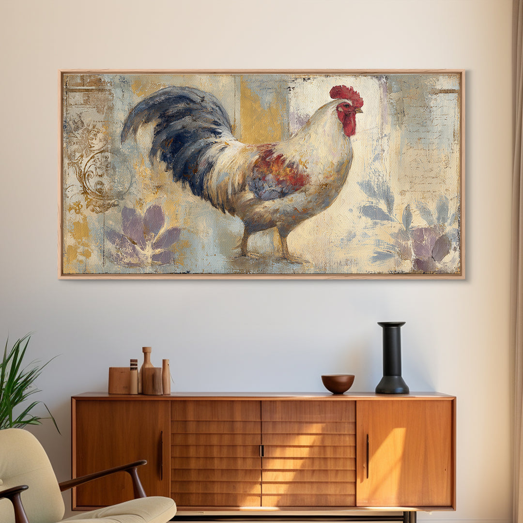 Rooster Portrait in Rustic French Palette Framed Canvas Print, French Country Art, Neutral Decor, Farmhouse Decor, Country, FCA-2x1-46