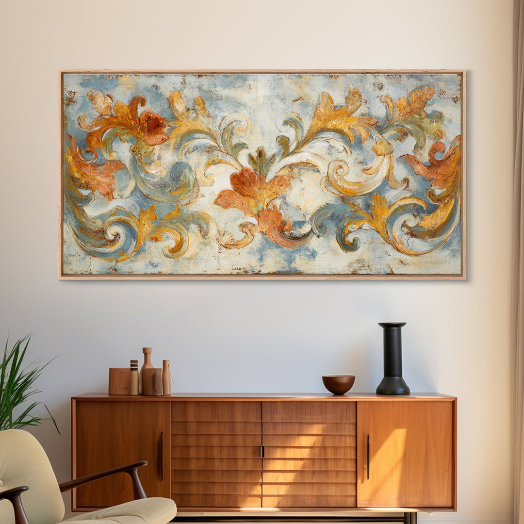 French Script Flourishes Without Readable Text Canvas Print, French Country Art, Gallery Decor, Farmhouse Decor, Oil Painting, FCA-2x1-62