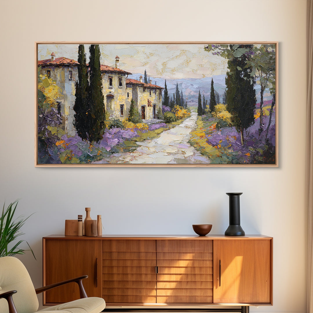 Country Lane Lined Framed Canvas Print, French Country Art, Eclectic Wall Art, Farmhouse Decor, Fine Art, Country, Modern Decor, FCA-2x1-67