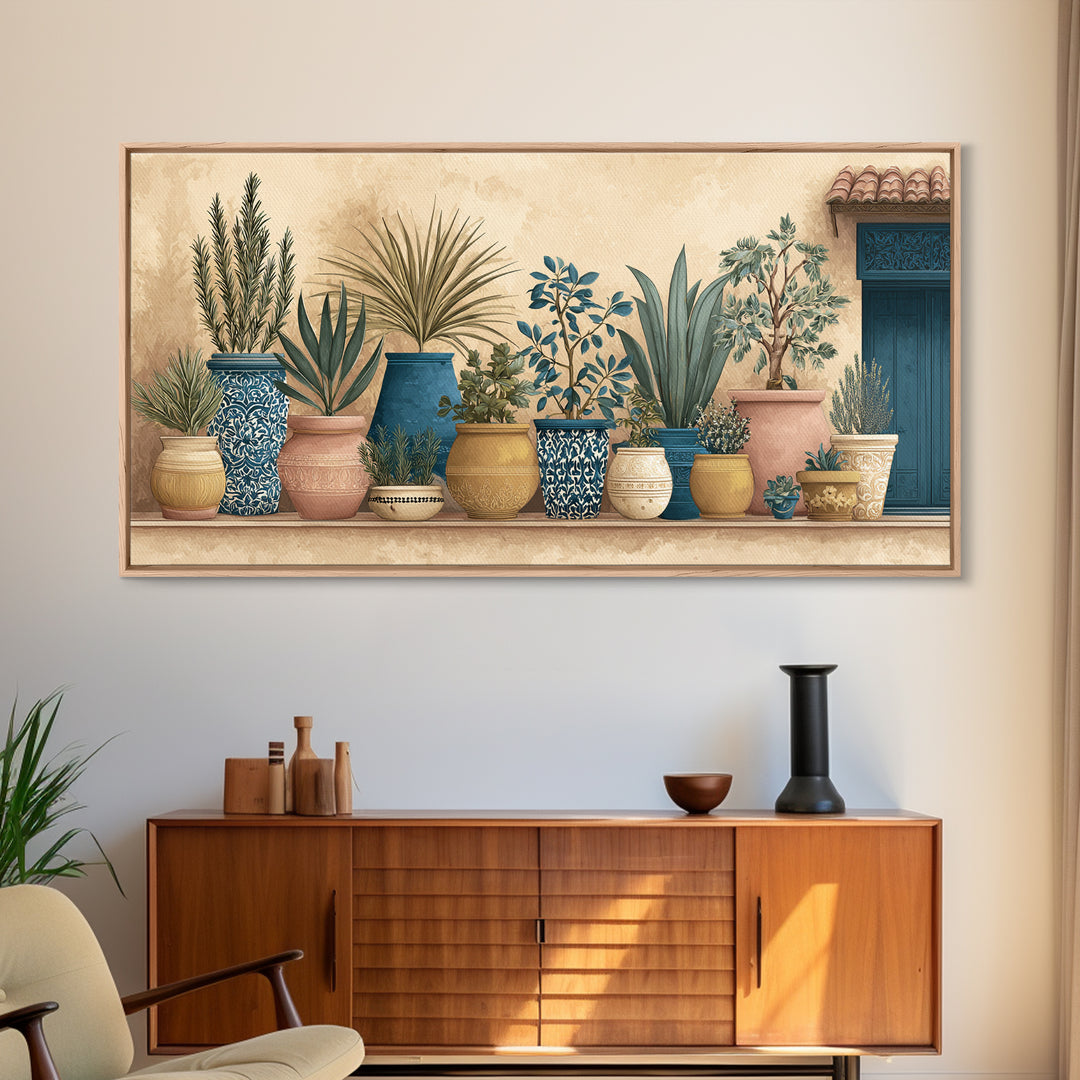Terra Cotta Pots Framed Canvas Print, French Country Art, Textured Painting, Farmhouse Decor, Country, Home Decor Gift, FCA-2x1-7