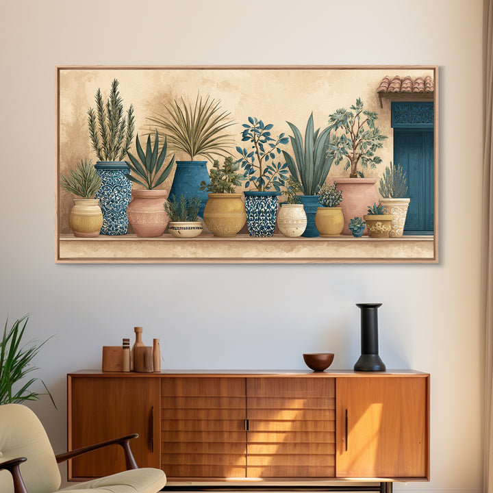 Terra Cotta Pots Framed Canvas Print, French Country Art, Textured Painting, Farmhouse Decor, Country, Home Decor Gift, FCA-2x1-7