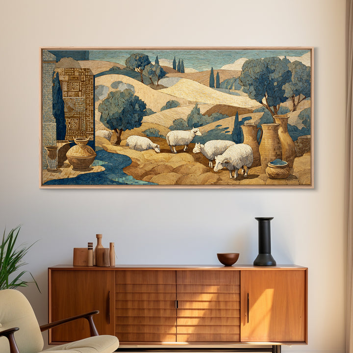 Pastoral Sheep in Rolling Countryside Canvas Print, French Country Art, Statement Artwork, Farmhouse Decor, Fine Art, Country, FCA-2x1-82