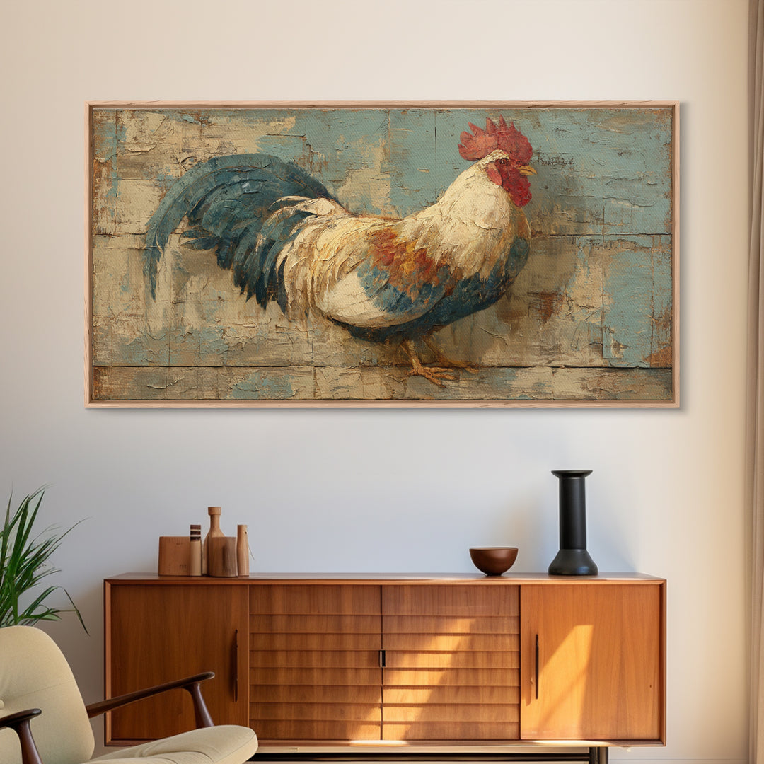 Rooster Portrait in Rustic French Palette Canvas Print, French Country Art, Luxury Decor, Farmhouse Decor, Fine Art, Country, FCA-2x1-94