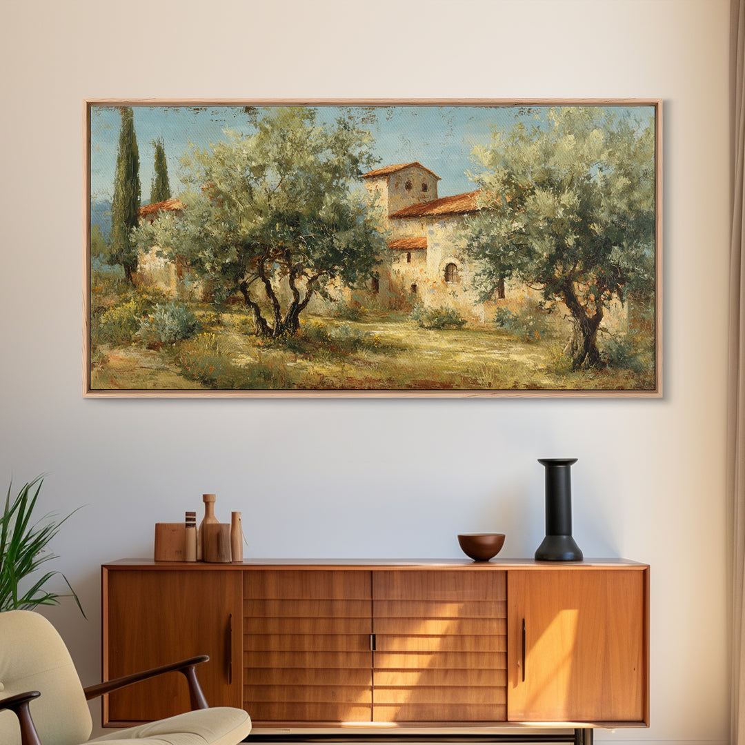 Sunlit Provence Olive Grove Framed Canvas Print, French Country Art, Contemporary Art, Farmhouse Decor, Fine Art, Country, FCA-2x1-97