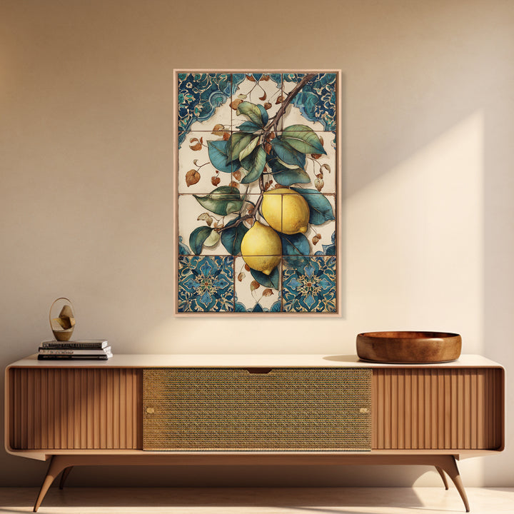 Aged Botanical Plate of Lemons and Leaves Canvas Print, French Country Art, Modern Decor, Farmhouse Decor, Country, FCA-2x3-20