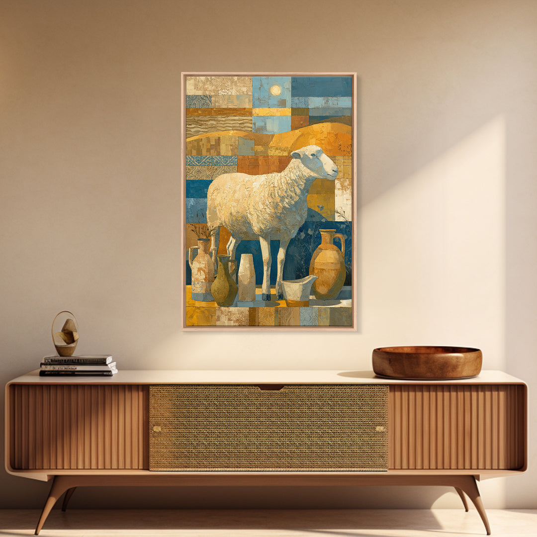 Pastoral Sheep in Rolling Countryside Framed Canvas Print, French Country Art, Home Decor, Farmhouse Decor, Fine Art, Country, FCA-2x3-22