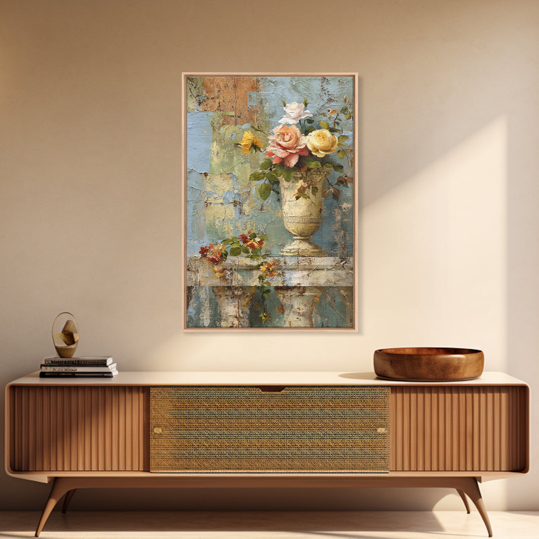 Ch Teau Garden Urn Framed Canvas Print, French Country Art, Digital Wall Art, Farmhouse Decor, Watercolor Art, Country, FCA-2x3-3