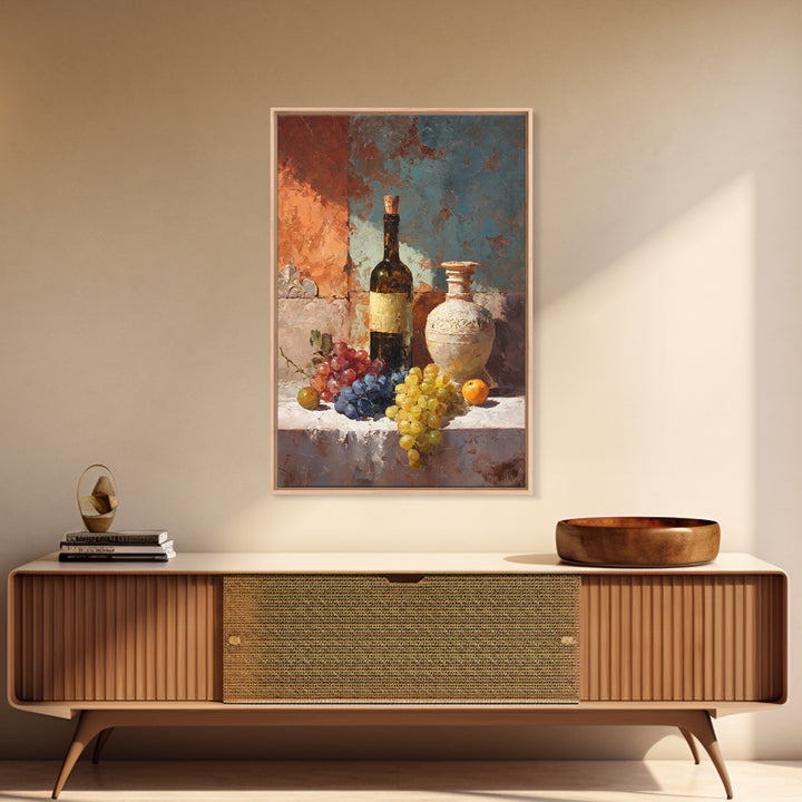Grapes and Wine Still Life Framed Canvas Print, French Country Art, Modern Decor, Farmhouse Decor, Abstract Art, Country, FCA-2x3-41