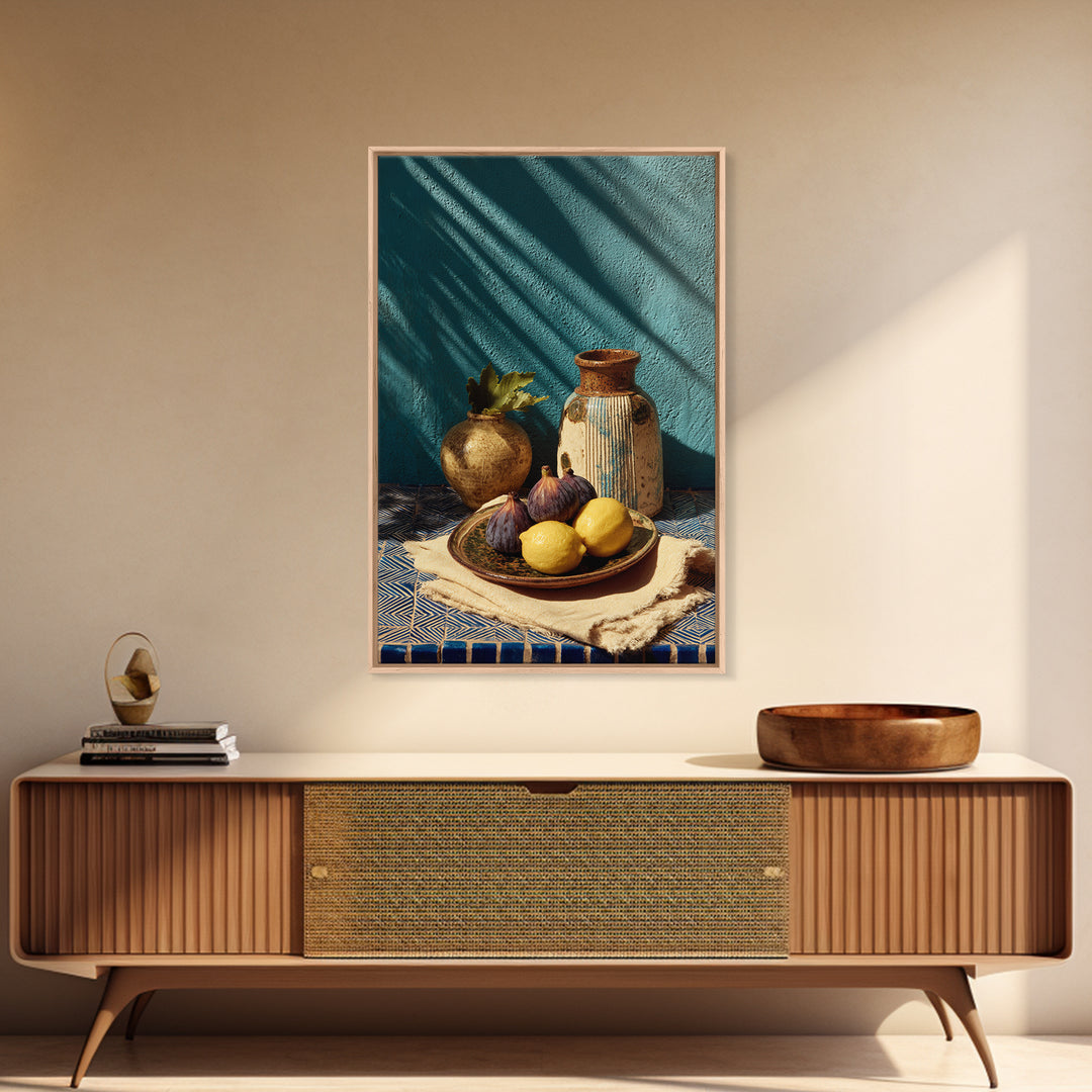 Figs on Ceramic Plate Framed Canvas Print, French Country Art, Digital Art Prints, Farmhouse Decor, Abstract Art, Country, FCA-2x3-48