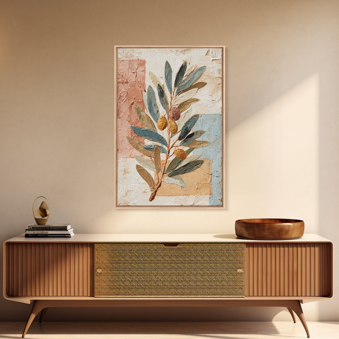Olive Branch Wreath on Cream Ground Framed Canvas Print, French Country Art, Downloadable Art, Farmhouse Decor, Oil Painting, FCA-2x3-6