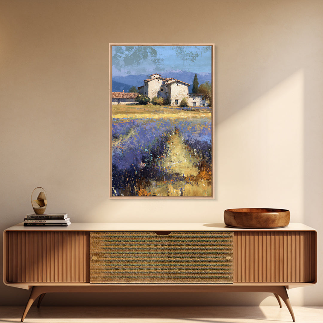 Lavender Field with Distant Stone Farmhouse Canvas Print, French Country Art, Wall Decor, Farmhouse Decor, Fine Art, Country, FCA-2x3-9