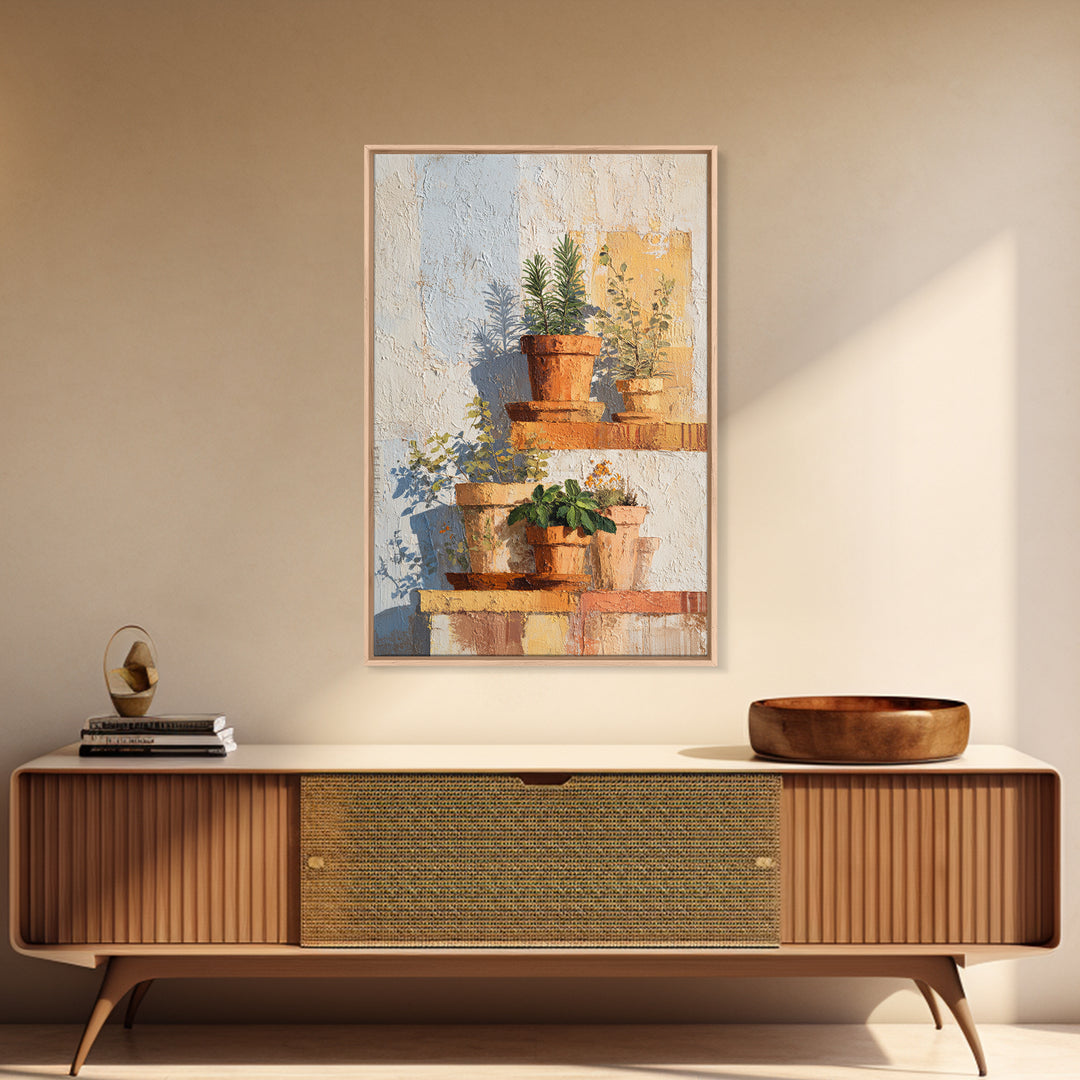 Terra Cotta Pots Canvas Print, French Country Art, Luxury Decor, Farmhouse Decor, Country, Oil Painting, Digital Wall Art, FCA-2x3-91