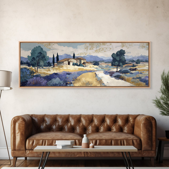Lavender Field with Distant Stone Farmhouse Canvas Print, French Country Art, Printable Wall Art, Farmhouse Decor, Country, FCA-3x1-17
