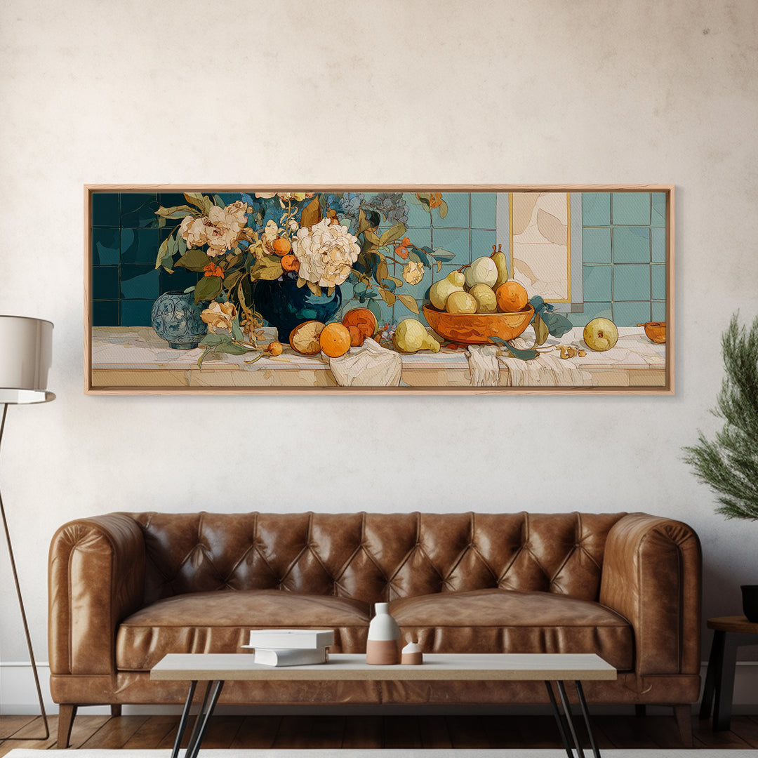Pear Still Life on Linen Tablecloth Canvas Print, French Country Art, French Country, Farmhouse Decor, Fine Art, Country, FCA-3x1-20