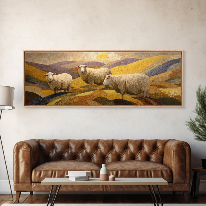 Pastoral Sheep in Rolling Countryside Canvas Print, French Country Art, Statement Artwork, Farmhouse Decor, Fine Art, Country, FCA-3x1-30